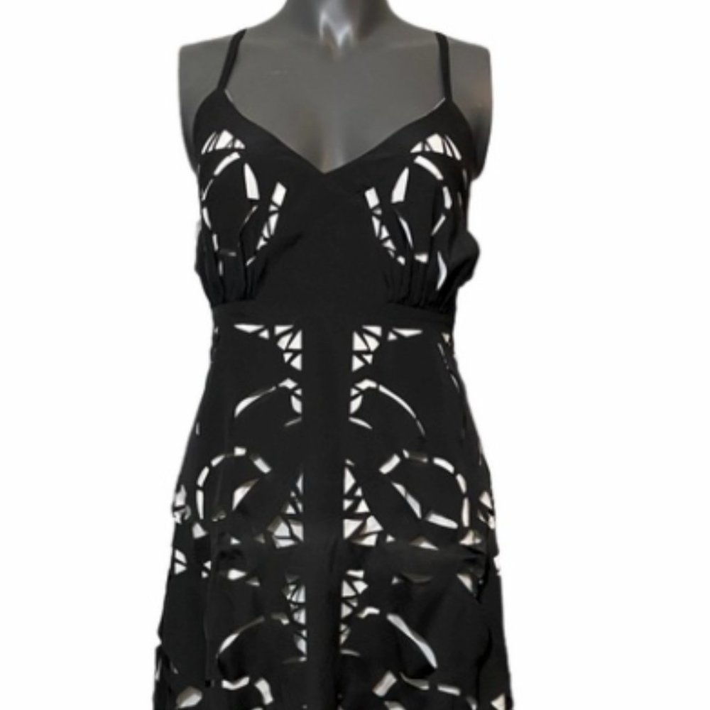 Laser Cut-Out Lace up Black and White Dress
